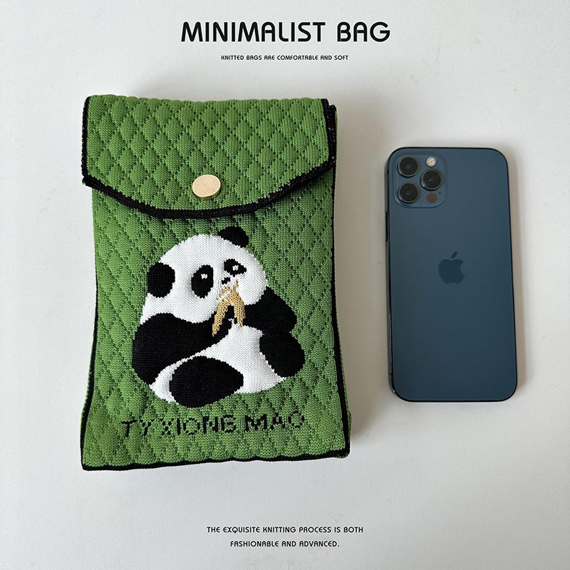 Niche Design Cute Cartoon Panda Knitted Mini Mobile Phone Bag Women'S Small Portable Coin Purse Small Square Bag - Image 4