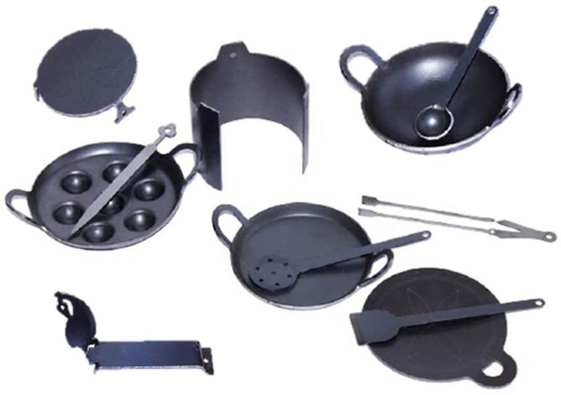 Jayam Traditional Iron Miniature Kitchen Set For Kids Real Cooking / 12 Pieces,Black - Image 3