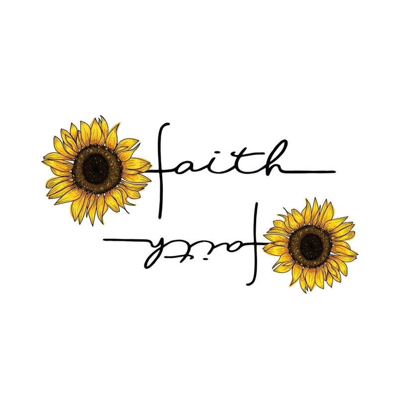 Oottati Small Cute Temporary Tattoo Sticker Set of 2 - Quotes Faith Yellow Sunflower Designs for Hand Neck Face Wrist, Waterproof Fake Body Art, Simple & Modern Unisex Skin Decals