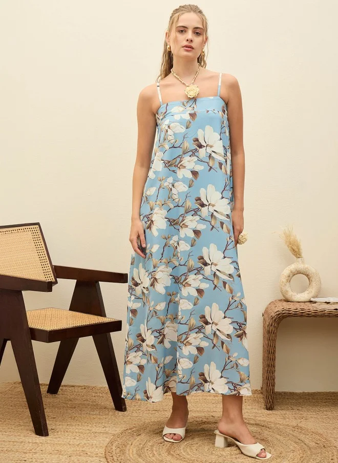 SASSAFRAS Floral Printed Georgette Maxi Dress for Women