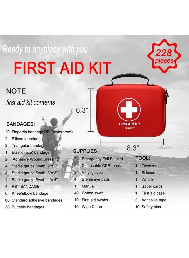 SHBC Compact First Aid Kit (228pcs) Designed for Family Emergency Care. Waterproof EVA Case and Bag is Ideal for The Car, Home, Boat, School, Camping, Hiking, Office, Sports. Protect Your Loved Ones. Red  - Image 2
