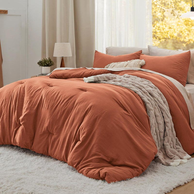 Bedsure King Size Comforter Set Burnt Orange Soft Prewashed Bedding for All Seasons 3 Pieces GentleSoft Down Alternative Bed Set 1 Lightweight Comforter 104x90 and 2 Pillowcases 20x36