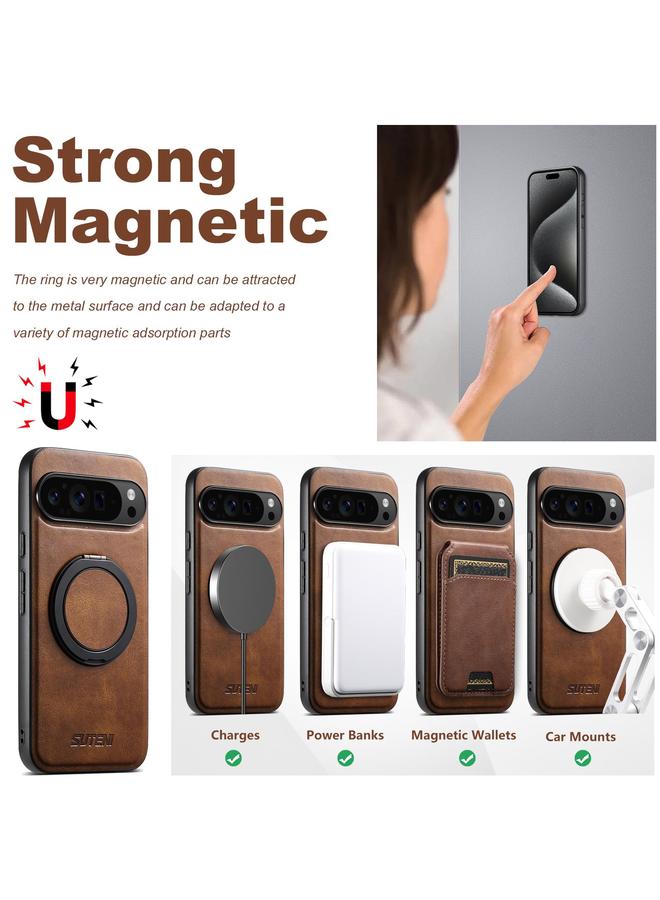 Suteni Case For Google Pixel 6 Pro G3 G3 Oil Wax 360 Rotation Holder MagSafe Back Phone Case - Image 4