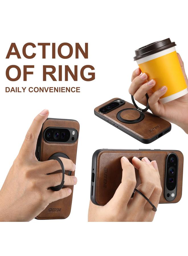 Suteni Case For Google Pixel 6 Pro G3 G3 Oil Wax 360 Rotation Holder MagSafe Back Phone Case - Image 3