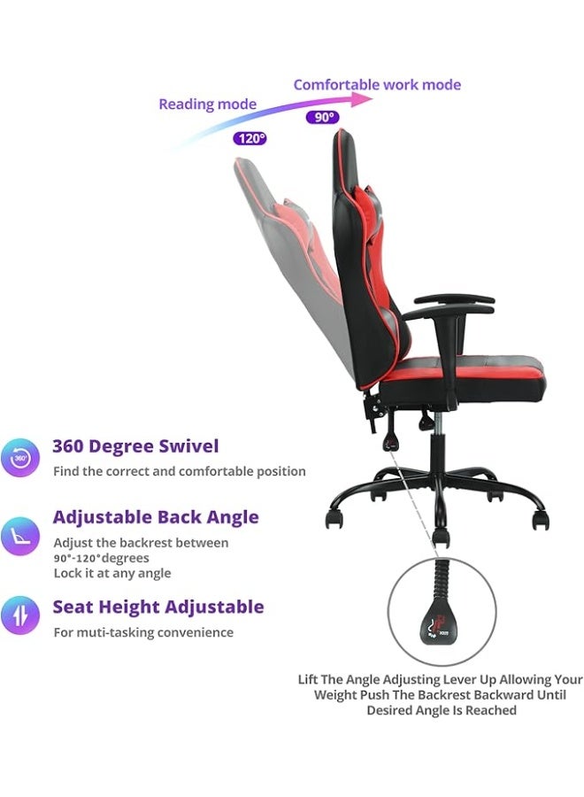 Computer Gaming Chair with Lumbar Cushion and Headrest Adjustable Ergonomic Office Seating for Daily Use - Image 2