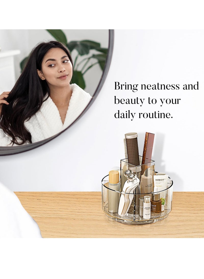 Excefore - Rotating Makeup Organizer for Vanity, Clear Cosmetic Display Case with Makeup Brush Holder, Lipstick Organizer, Perfume Organizer, Skincare Organizer, and Vanity Desk Storage - Image 1