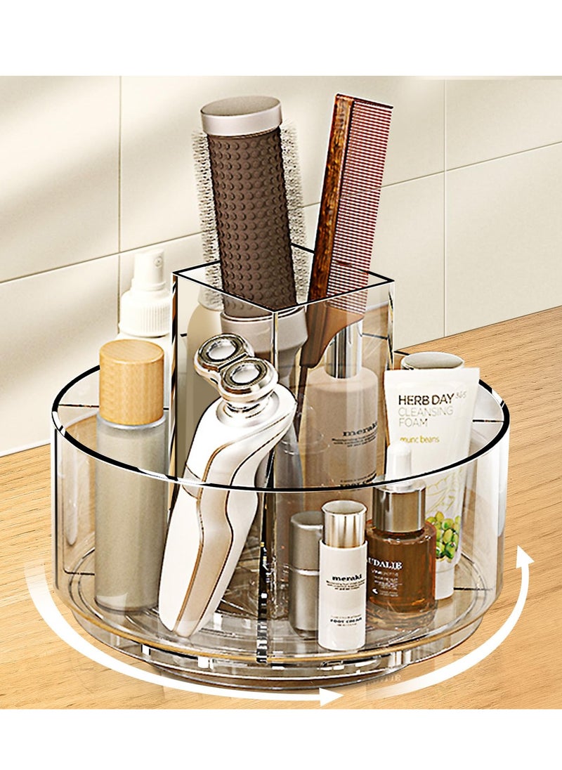 Excefore - Rotating Makeup Organizer for Vanity, Clear Cosmetic Display Case with Makeup Brush Holder, Lipstick Organizer, Perfume Organizer, Skincare Organizer, and Vanity Desk Storage - Image 1
