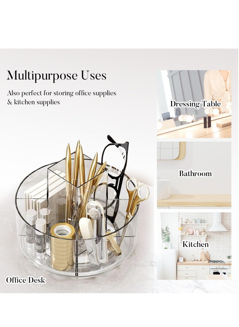 Excefore - Rotating Makeup Organizer for Vanity, Clear Cosmetic Display Case with Makeup Brush Holder, Lipstick Organizer, Perfume Organizer, Skincare Organizer, and Vanity Desk Storage - Image 1