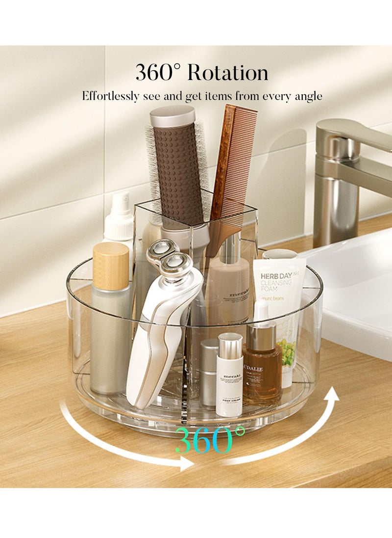 Excefore - Rotating Makeup Organizer for Vanity, Clear Cosmetic Display Case with Makeup Brush Holder, Lipstick Organizer, Perfume Organizer, Skincare Organizer, and Vanity Desk Storage - Image 1