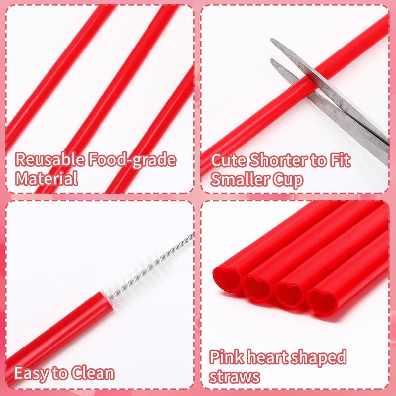 JANYUN JANYUN 30 Pcs Red Heart Shaped Straws Reusable Valentines Plastic Drinking Straw for Valentines Day Party Favors Birthday Bridal Shower Wedding Supplies - Image 3