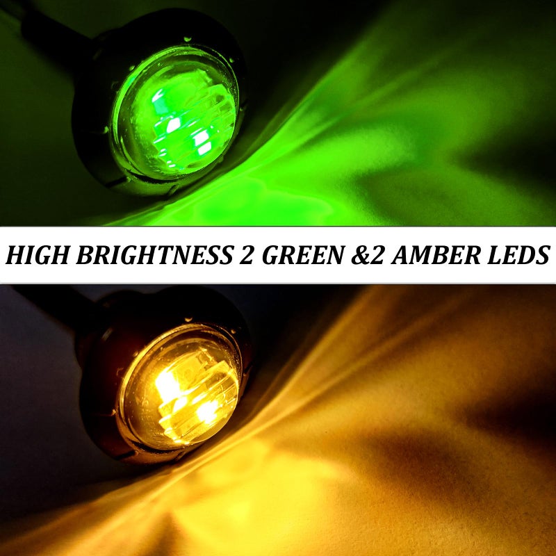 BJZ 3/4" Round Trailer Marker LED Lights Amber to Green Dual Color Side Clearance Tail Bullet Light 12V 4LED Indicator Light w/Smoked Lens for Trailer Truck Van RV ATV Bus, 10Pcs - Image 2