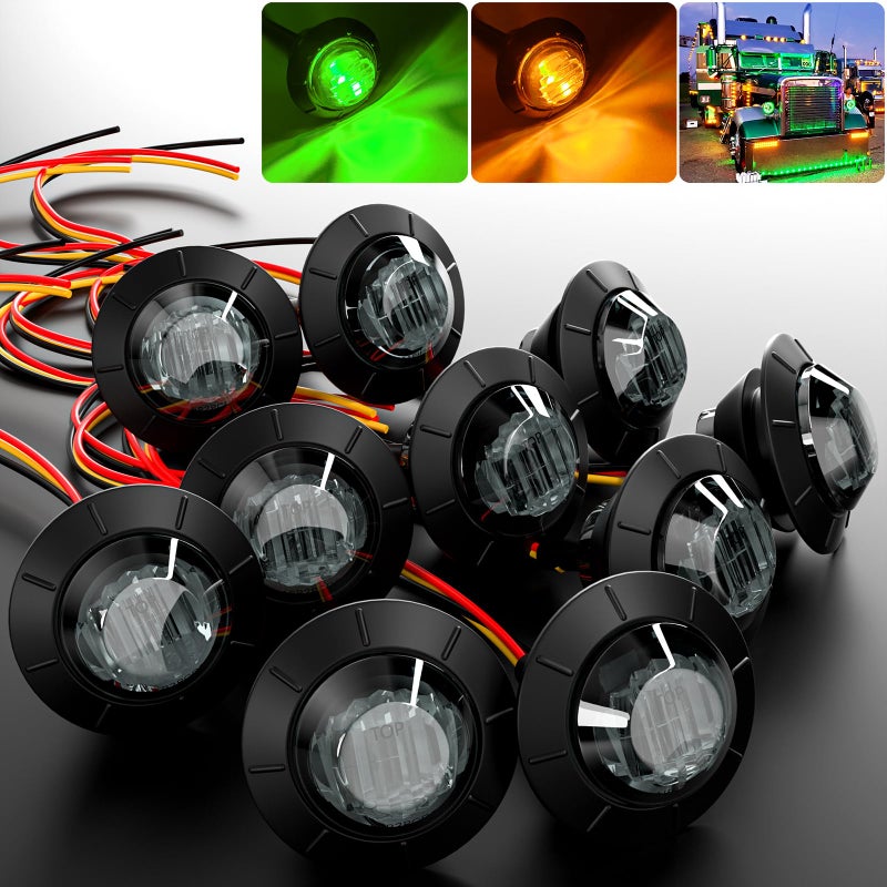 BJZ 3/4" Round Trailer Marker LED Lights Amber to Green Dual Color Side Clearance Tail Bullet Light 12V 4LED Indicator Light w/Smoked Lens for Trailer Truck Van RV ATV Bus, 10Pcs - Image 1