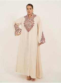 Styli Plus Size Stand Collar Embroidered A-Line Jalabyia  - Image 2