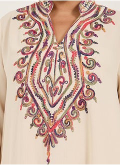 Styli Plus Size Stand Collar Embroidered A-Line Jalabyia  - Image 4