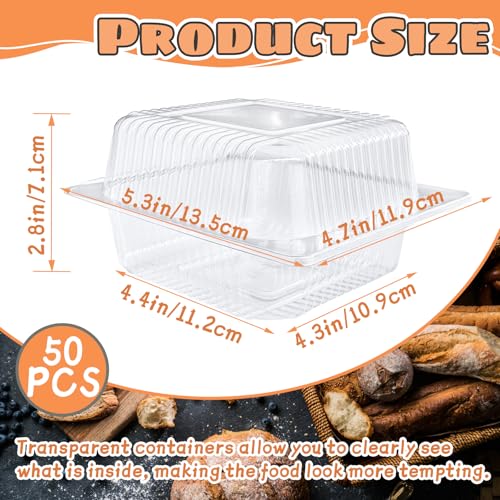 Jizvxe 50 Pcs Clear Plastic Take Out Containers,Clear Plastic Square Hinged Food Container with Lids,Disposable Clamshell Dessert Containers for Salad,Pasta,Hamburger(5.3 x 4.7 x 2.8 in) - Image 2