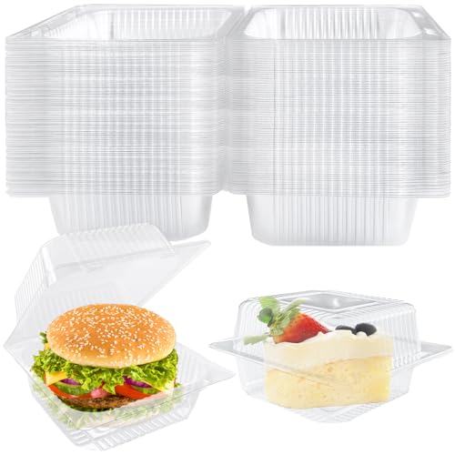 Jizvxe 50 Pcs Clear Plastic Take Out Containers,Clear Plastic Square Hinged Food Container with Lids,Disposable Clamshell Dessert Containers for Salad,Pasta,Hamburger(5.3 x 4.7 x 2.8 in) - Image 1