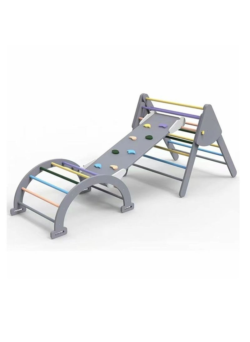 كول بيبي لعبة سلم خشبي مثلثي قابل للطي مع منزلق وقوس تسلق للأطفال الصغار في الأماكن المغلقة والمفتوحة - Image 1