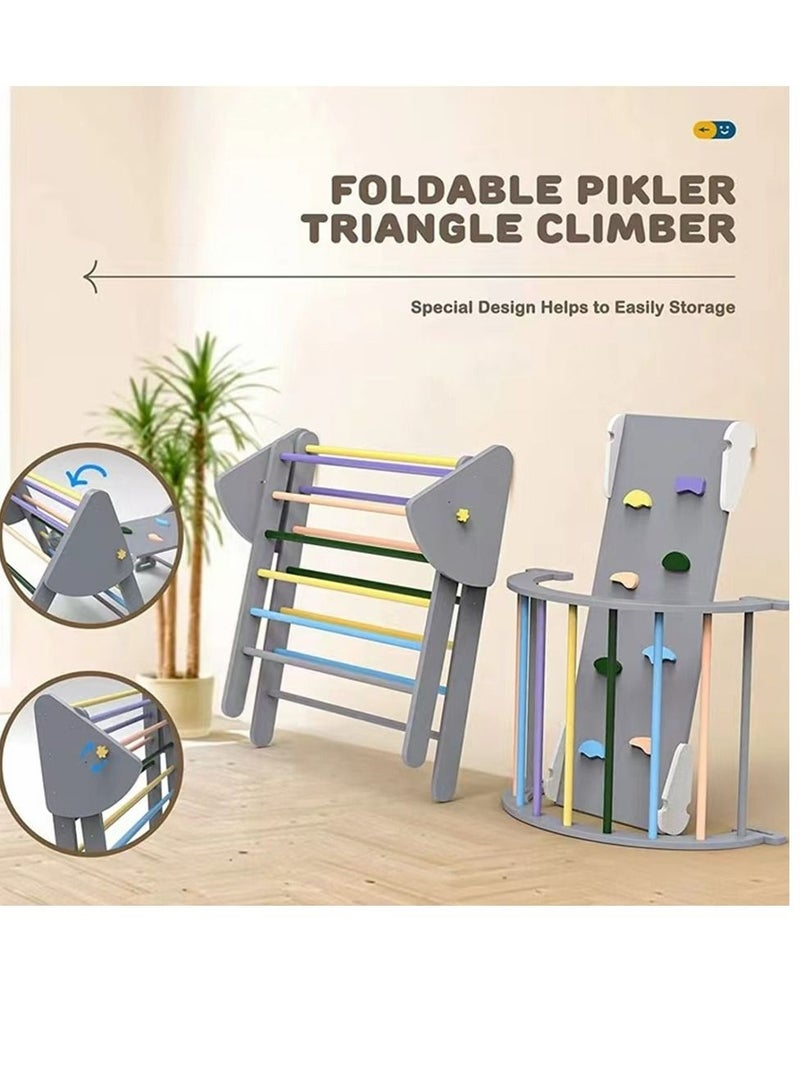 كول بيبي لعبة سلم خشبي مثلثي قابل للطي مع منزلق وقوس تسلق للأطفال الصغار في الأماكن المغلقة والمفتوحة - Image 4