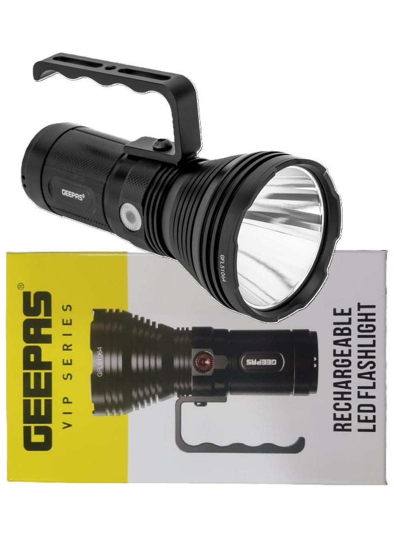 GEEPAS Professional Rechargeable LED Flashlight- GFL51064/ 50W, 6000-7000K, 5000 LM, Perfect for Indoor and Outdoor Use, 15000mHA High Capacity Lithium Battery,15 Hours Continuous Working/ with Aircraft Aluminum Housing, Waterproof IPX5 - Image 1