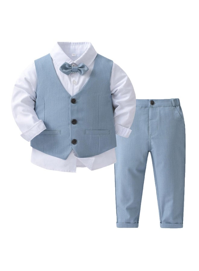 Kids Boys 4 Piece Gentleman Outfit Long Sleeve White Shirt with Bowtie Pointed Hem Vest and Long Pants Suit 