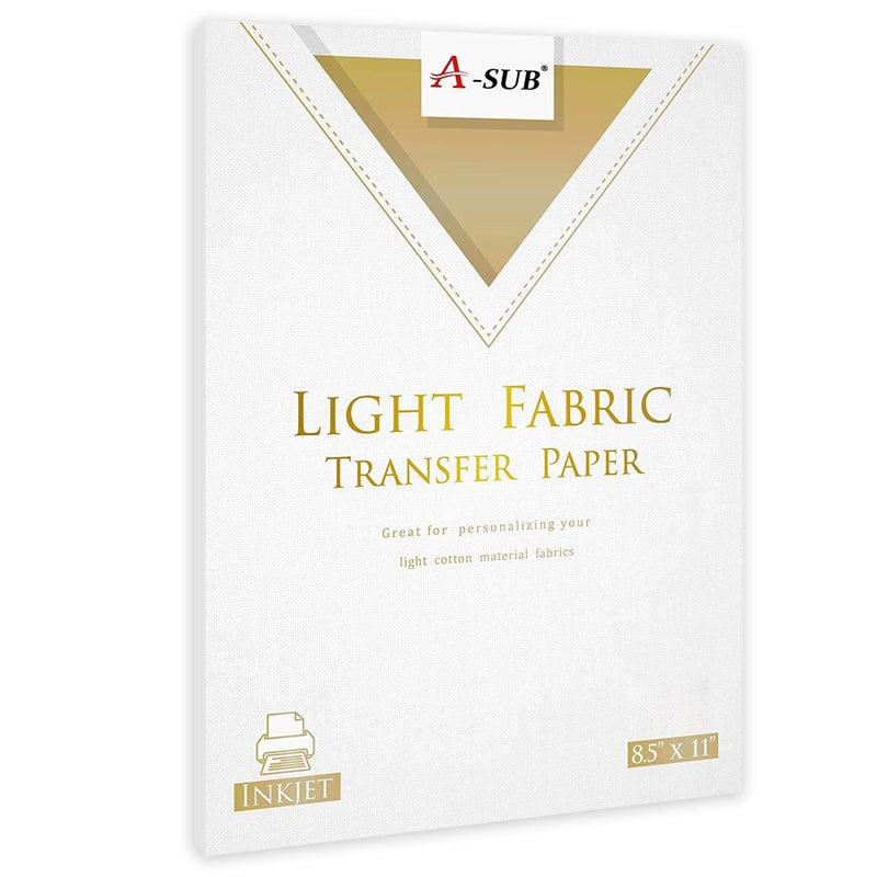 A-SUB Iron-On Heat Transfer Paper for White and Light Fabric 8.5x11 inches T Shirt Transfer Paper for Inkjet Printer Wash Durable, Long Lasting Transfer, No Cracking 20 Sheets - Image 1