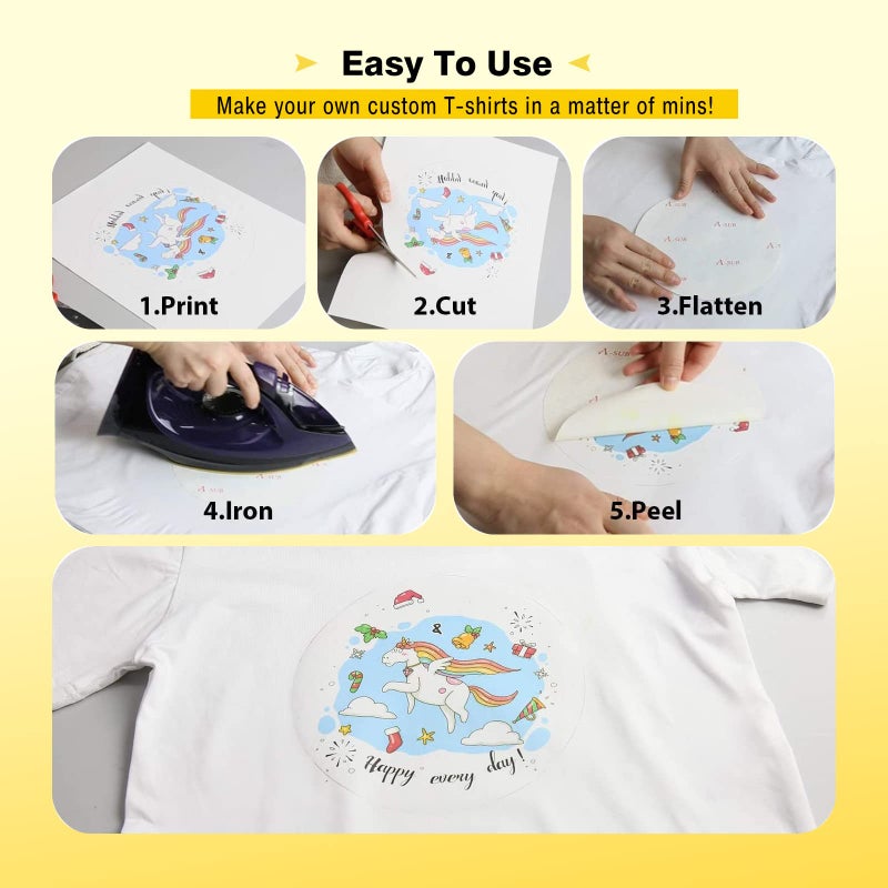 A-SUB Iron-On Heat Transfer Paper for White and Light Fabric 8.5x11 inches T Shirt Transfer Paper for Inkjet Printer Wash Durable, Long Lasting Transfer, No Cracking 20 Sheets - Image 4