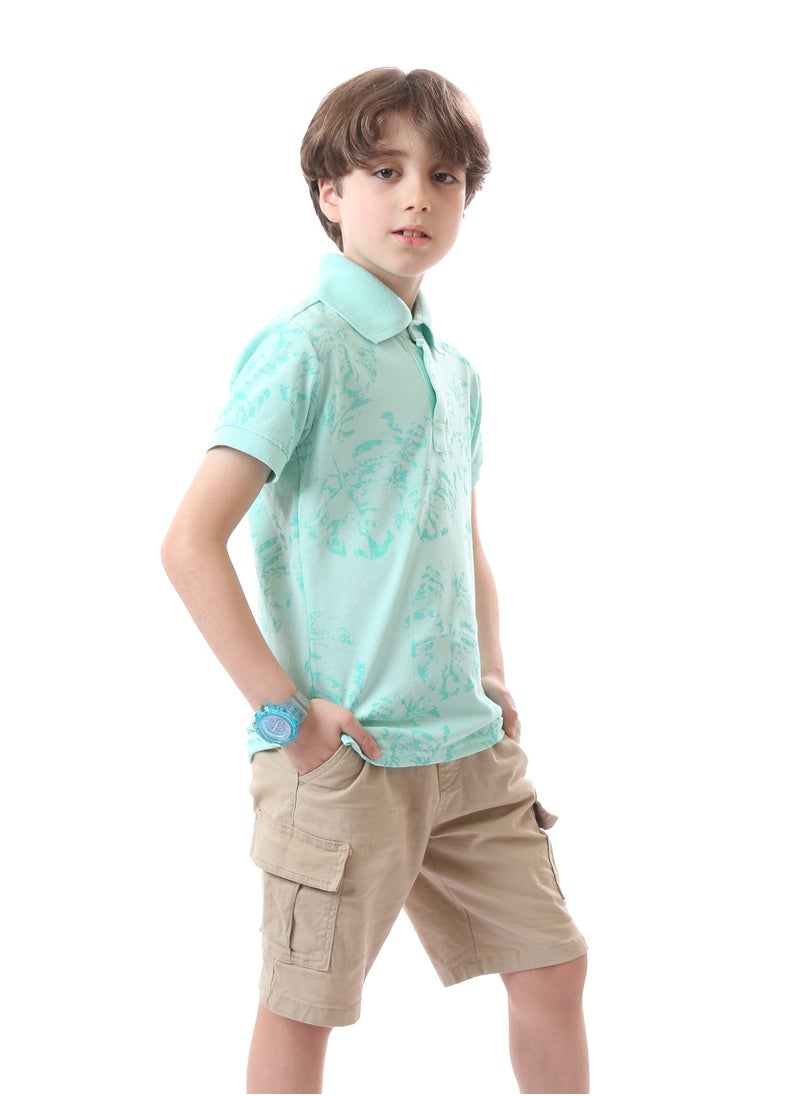 Andora - Boys  Pique Casual Classic Neck Polo Shirt - Aqua - Image 1