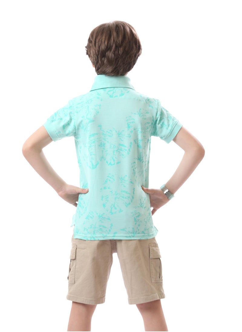 Andora - Boys  Pique Casual Classic Neck Polo Shirt - Aqua - Image 1
