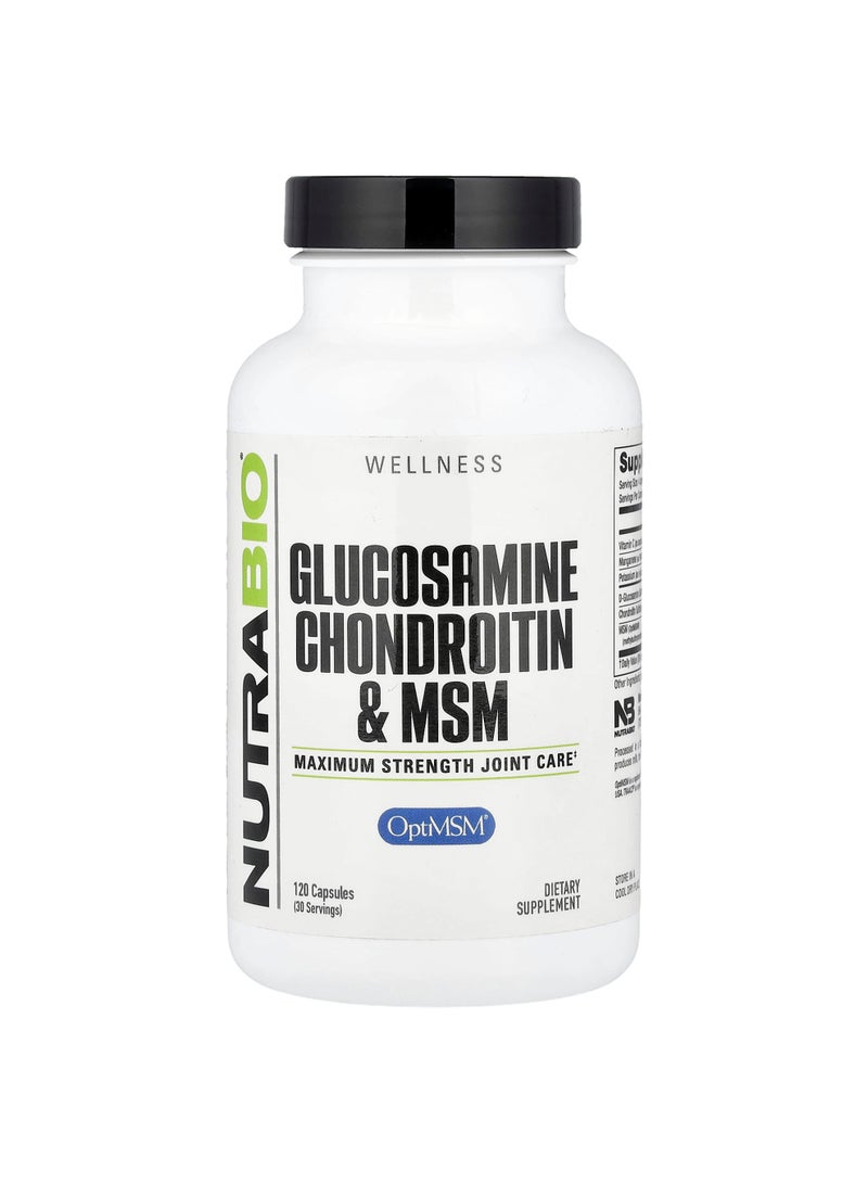NutraBio Glucosamine Chondroitin & MSM, 120 Capsules