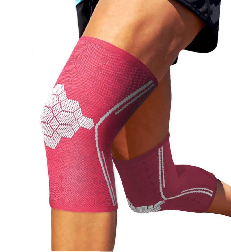 Sparthos Knee Compression Sleeves Pair Support Sports Running Joint Knee Pain Relief Knee Brace Men Women Knee Sprains Strains Arthritis Ligament Injury Recovery PinkXL
