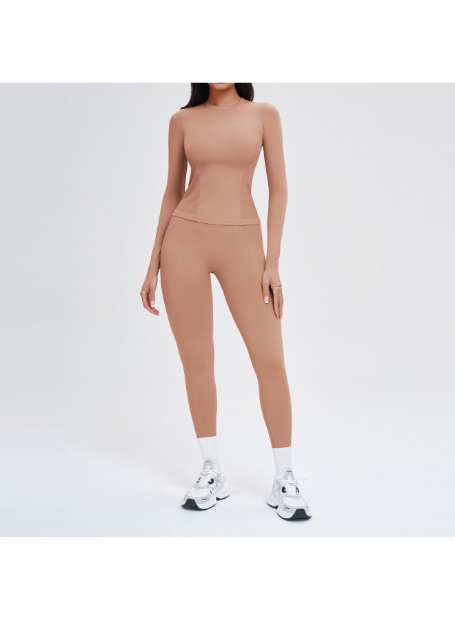 Seamless Sports Suit Round Neck Comfortable Fitness Yoga Set Outdoor Running Sports Fitness Clothing For Women 5081