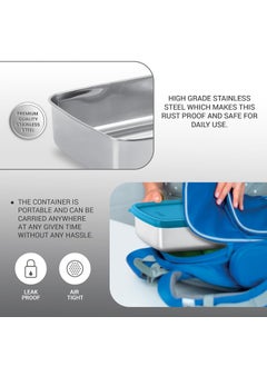 Milton MILTON Steel Pro Rectangular 1000 Stainless Steel Container, 1020 ml, Blue  - Image 4