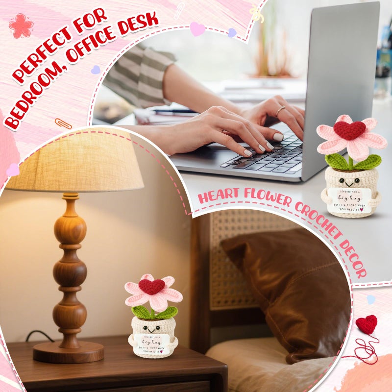 Frabaca Thinking of You Gifts for Women Crochet Heart Flower Plant - Sending You A Big Hug - Cute Handmade Desk Decor Gift Baskets - Unique Get Well Soon, Sympathy, Friendship for Her Him - Image 4