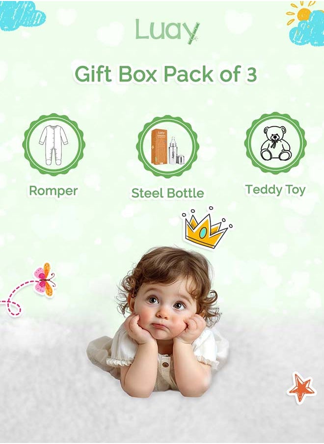 LUAY Premium Gift Box Set with The Baby Romper, Baby Feeding Bottle and Teddy Bear Best Hamper for Babies (6-9 M)  - Image 3