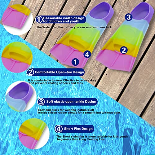 Prsca Kids Swim Fins,Short Youth Fins Swimming Flippers,Swim Training Fins for Lap Swimming,for Children Girls Boys Beginners - Image 2