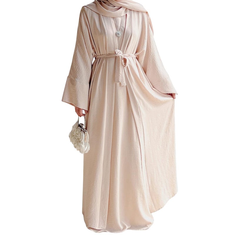 khalat 2PCS Women's Muslim Dresses Abaya Islamic Dubai Prayer Dress Robe Long Cardigan Maxi Dress Beige - Image 1