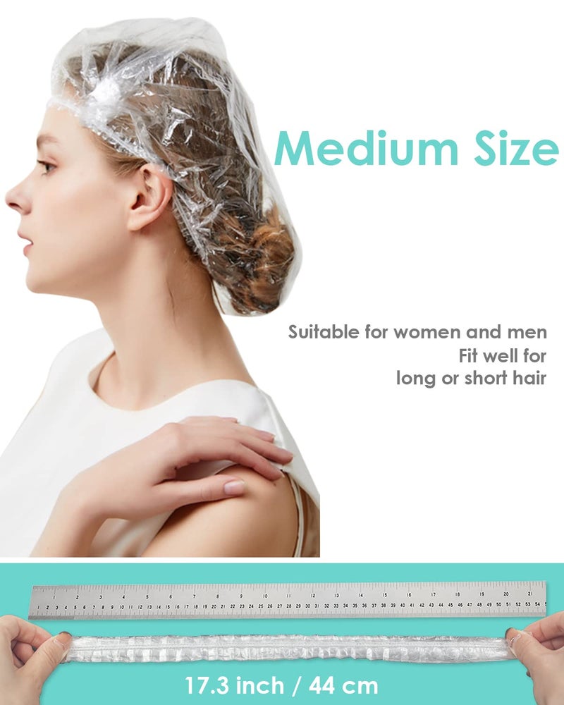 Auban Disposable Shower Cap, 100 PCS Hair Cap Thickening Clear Plastic Waterproof Bath Caps for Hair Treatment, Spa Salon Hotel and Home Use, Portable Travel(17.3) - Image 2