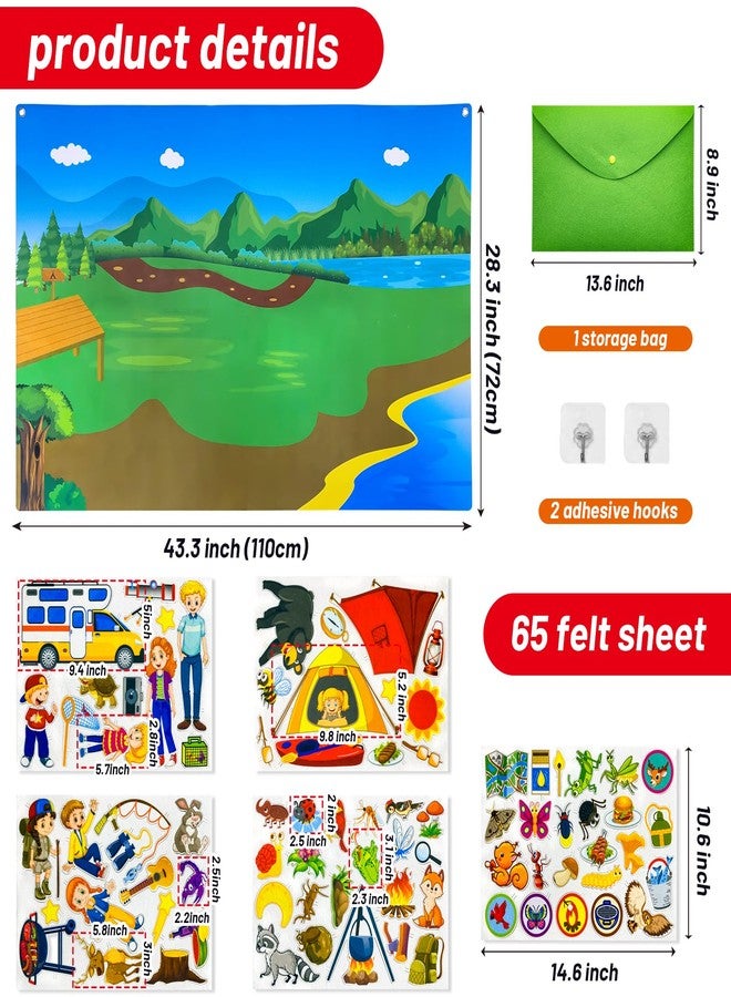 PENGFULL Camping Theme Felt Story Board Set,44 * 28in Flannel Board for Wall,65 Felt Pieces,Theme Story Preschool Storytelling,Learning Interactive,for 3 Years +,Gift for Toddlers Kids Children - Image 2