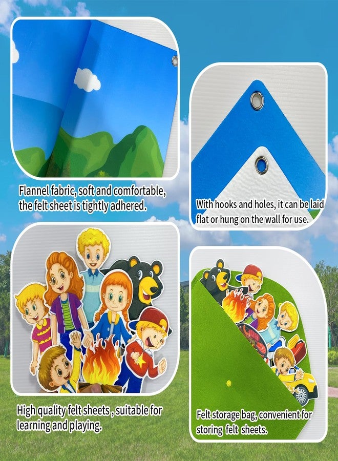 PENGFULL Camping Theme Felt Story Board Set,44 * 28in Flannel Board for Wall,65 Felt Pieces,Theme Story Preschool Storytelling,Learning Interactive,for 3 Years +,Gift for Toddlers Kids Children - Image 3