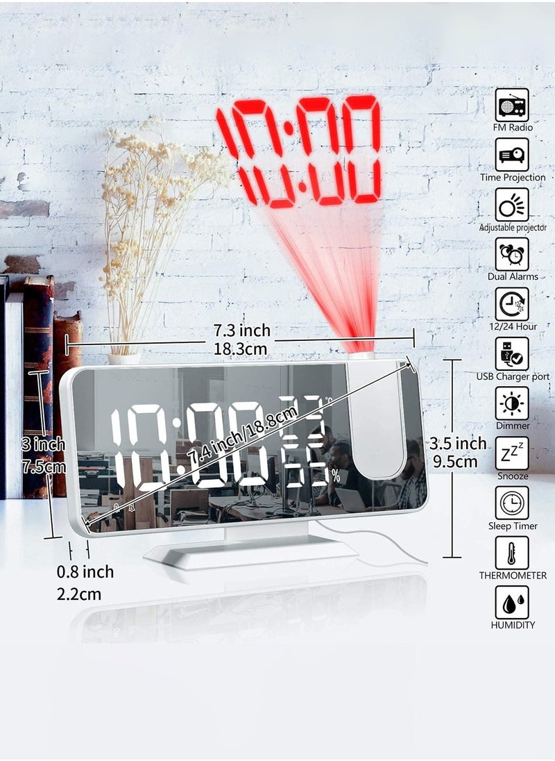 LEOKOR - ساعة منبه رقمية مع شاحن USB وراديو FM ودرجة الحرارة والرطوبة وسطح مرآة LED كبير الحجم 7.4 بوصة مع وضع التعتيم - Image 1