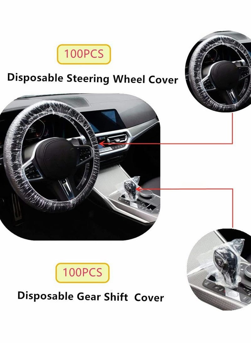 SYOSI 100 Piece Set of Disposable Steering Wheel Covers and Gear Selector Shifter Knob Covers   Universal Fit, Clear Plastic with Elastic Bands   Handbrake Cover, Keep Auto Interior Clean Sanitary - Image 2