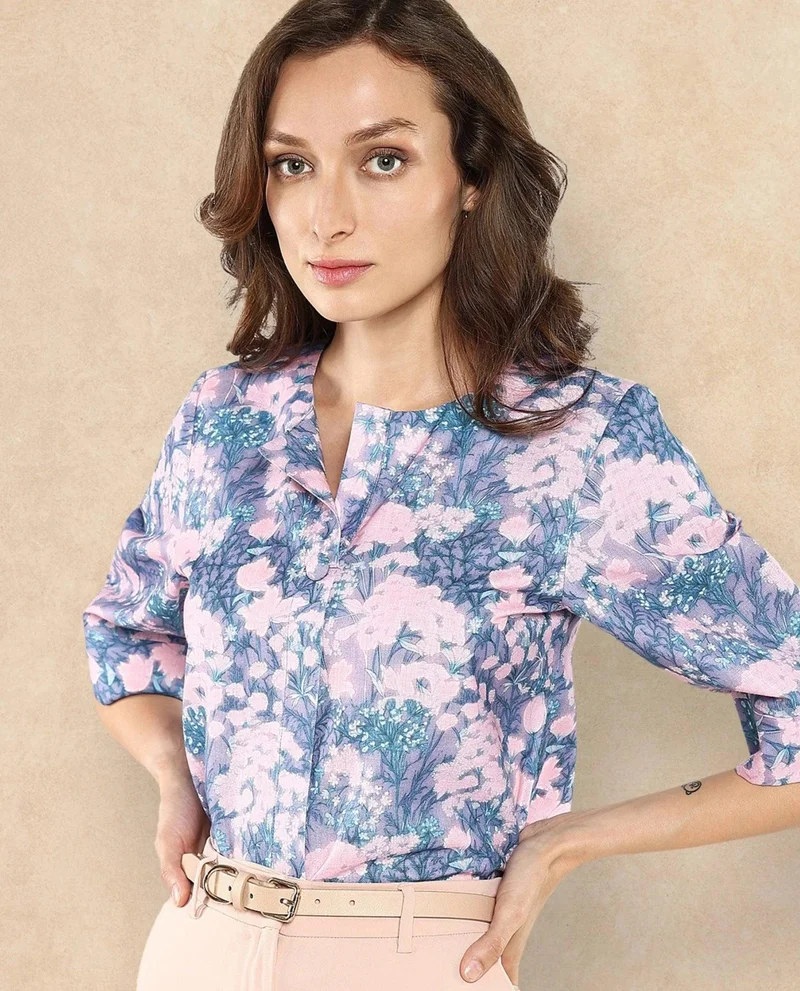 Rareism Women's Abstract Floral Printed Top