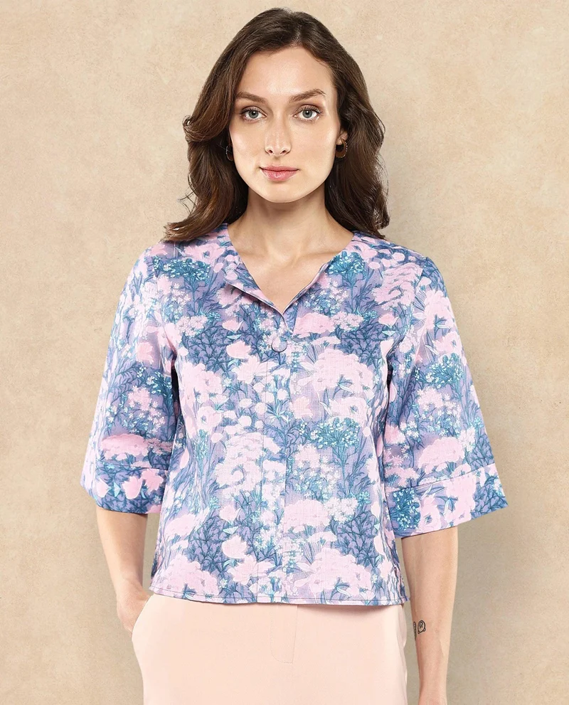 Rareism Women's Abstract Floral Printed Top