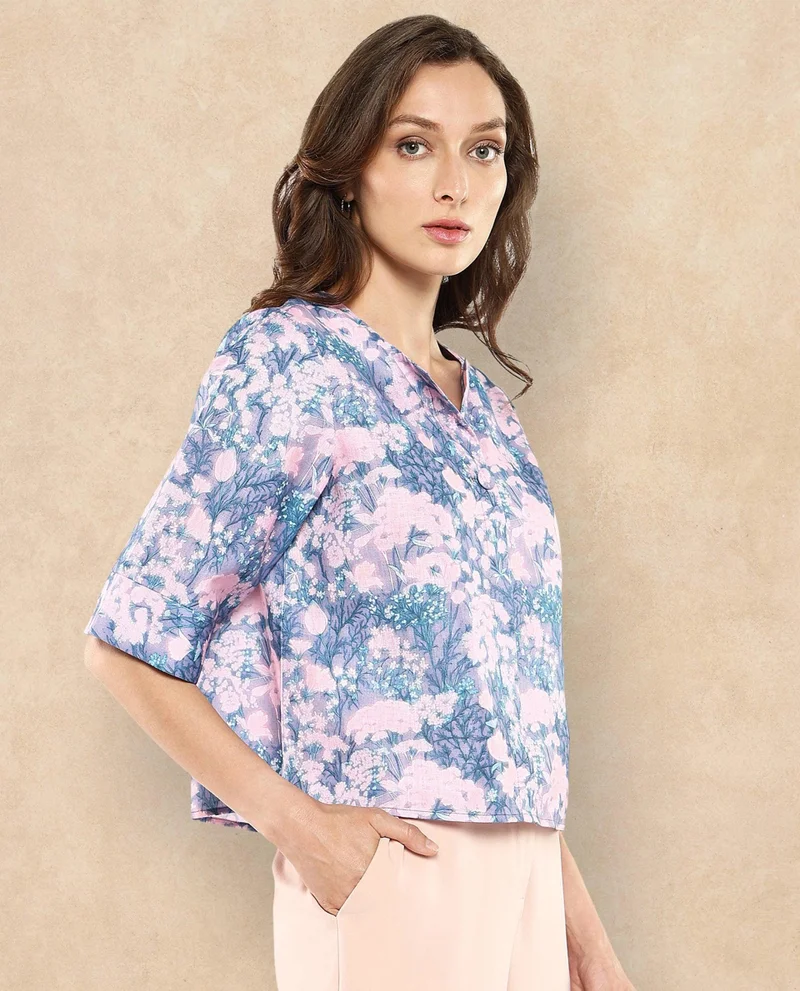 Rareism Women's Abstract Floral Printed Top