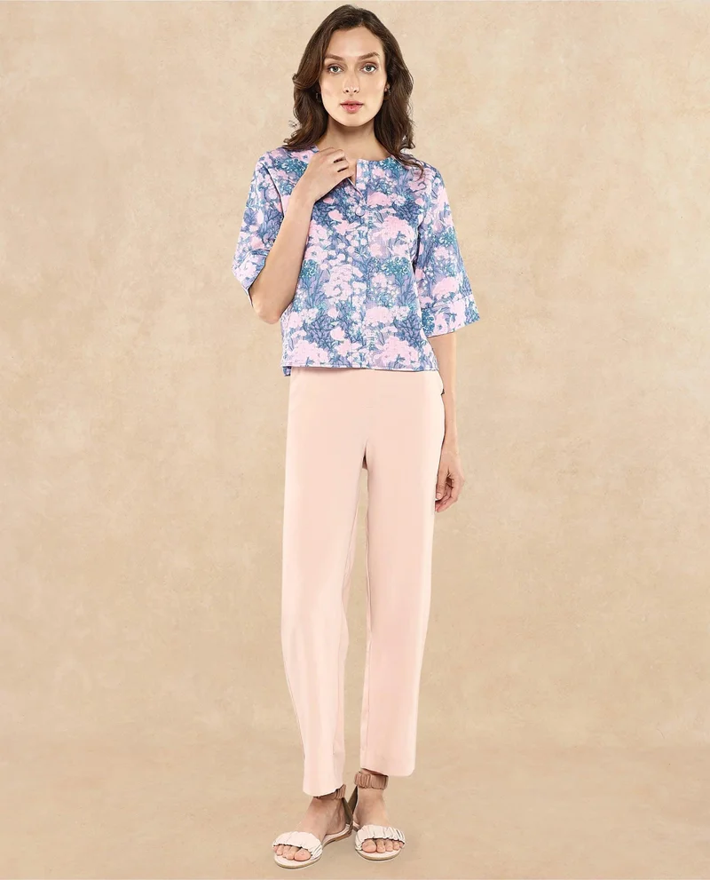 Rareism Women's Abstract Floral Printed Top