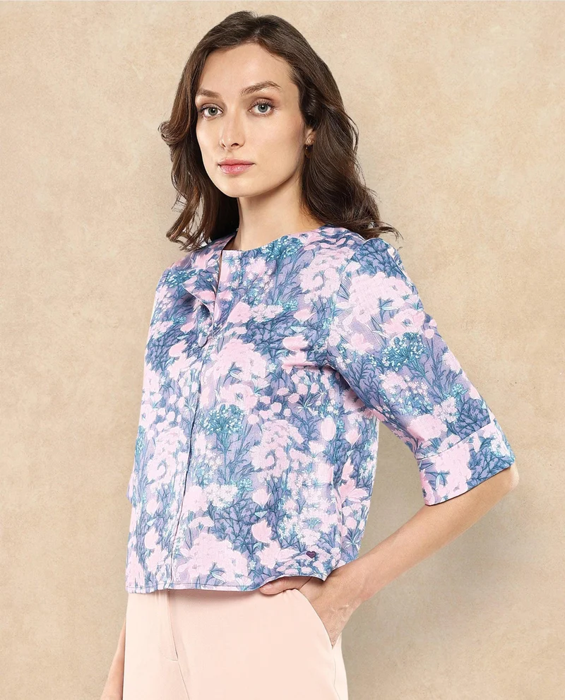 Rareism Women's Abstract Floral Printed Top