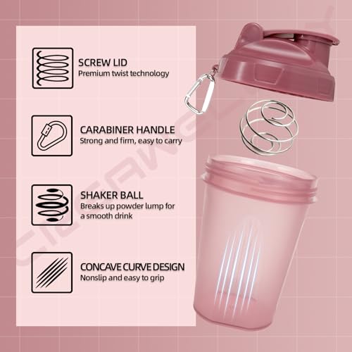 CREAWELLAY 2 Pack Shaker Bottles for Protein Mixes, 17 oz Small Protein Shaker Bottle with Handle, Gym Shaker Cups with Blending Ball for Pre Workout, BPA-Free & Dishwasher Safe (Black, Pink) - Image 3