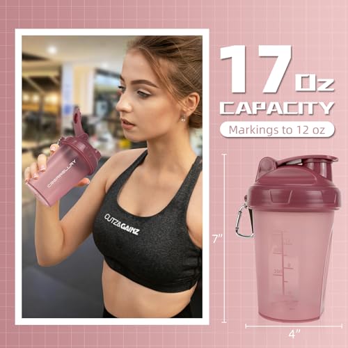 CREAWELLAY 2 Pack Shaker Bottles for Protein Mixes, 17 oz Small Protein Shaker Bottle with Handle, Gym Shaker Cups with Blending Ball for Pre Workout, BPA-Free & Dishwasher Safe (Black, Pink) - Image 2