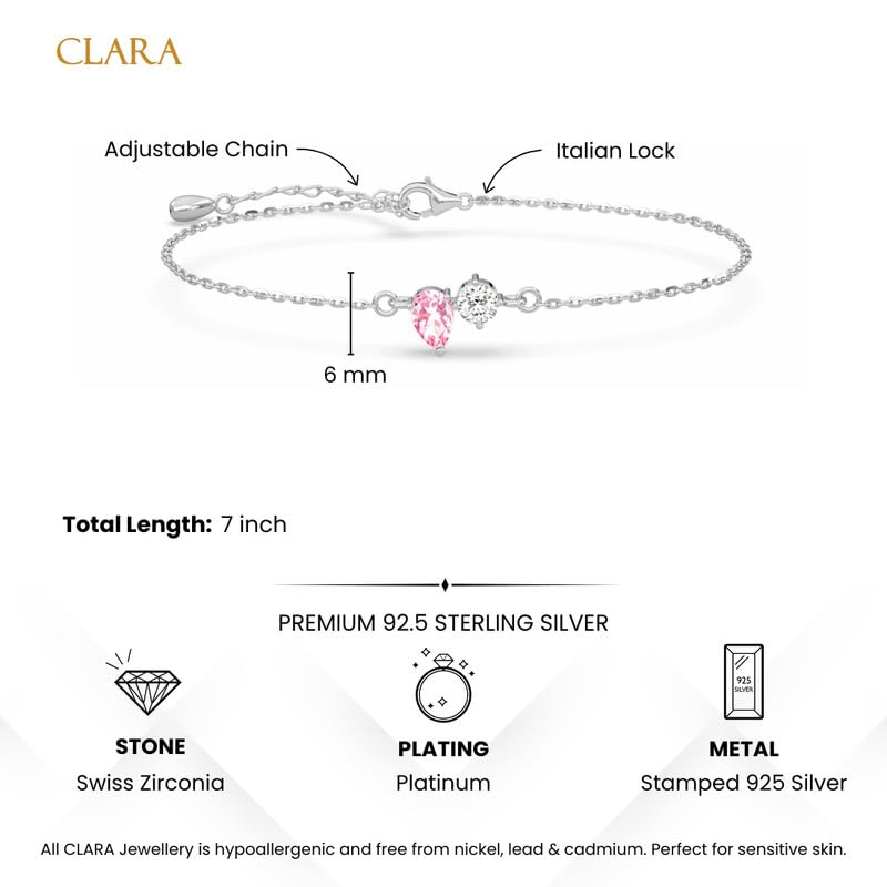 Clara 925 Sterling Silver Toi et Moi Solitaire Bracelet | Adjustable, Platinum Plated, Swiss Zirconia | Gift for Women and Girls - Image 5