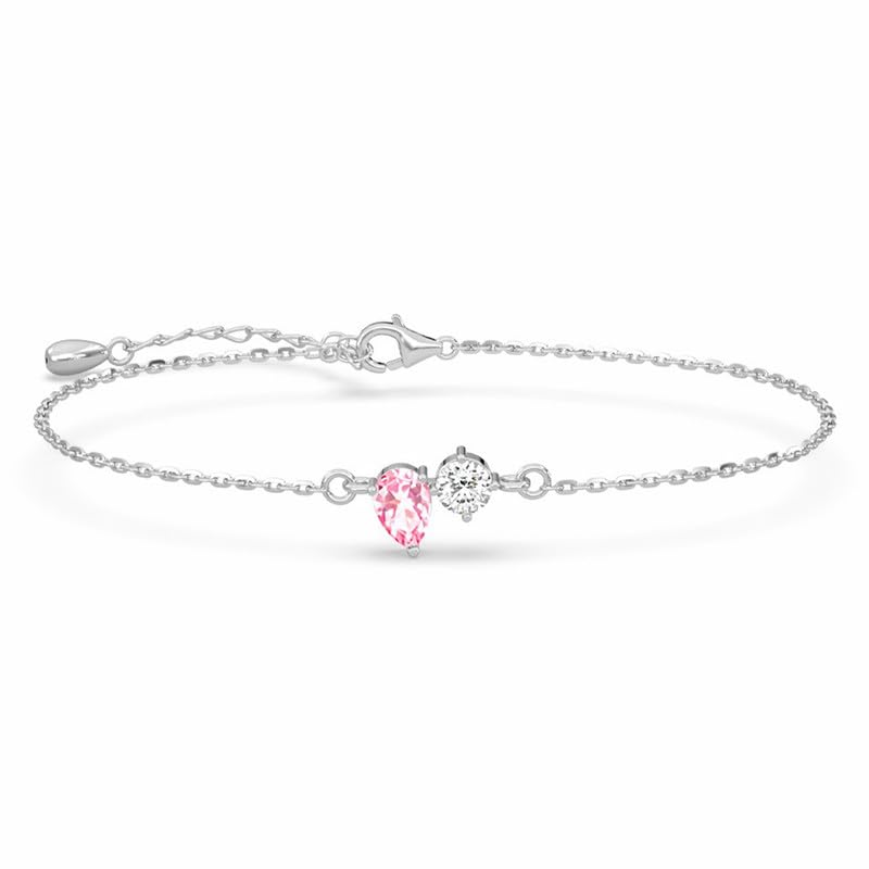 Clara 925 Sterling Silver Toi et Moi Solitaire Bracelet | Adjustable, Platinum Plated, Swiss Zirconia | Gift for Women and Girls - Image 1